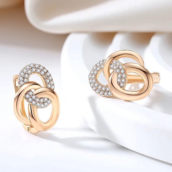 New Circle Huggie Earrings 14K Gold Plated CZ Geometric Preppy Timeless Chic - Picture 8 of 11